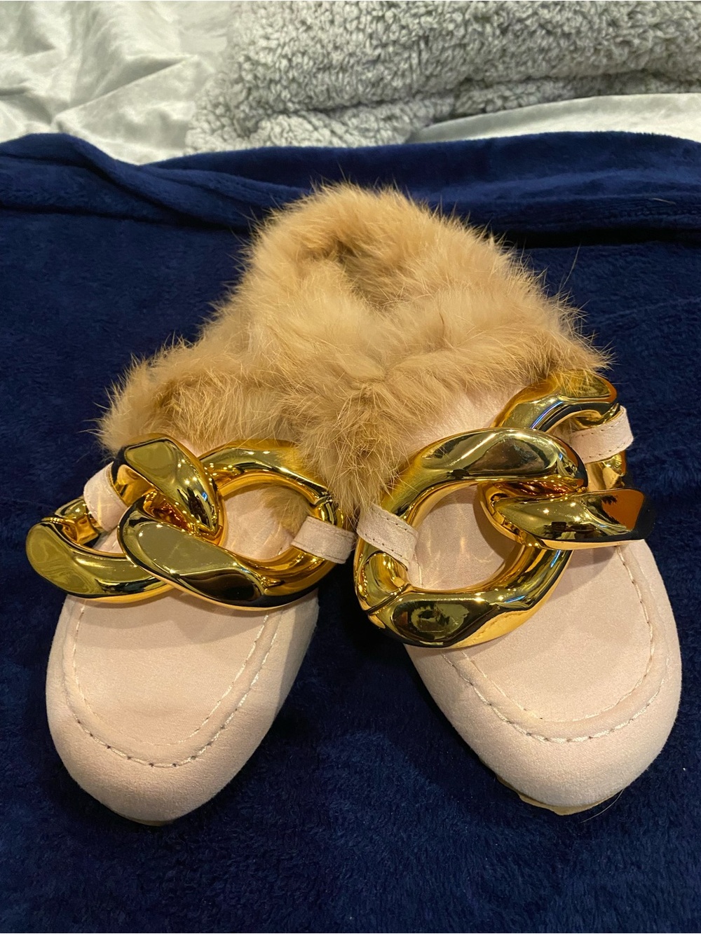Women’s Blush Pink Slip-On mules with Gold Chain Accent size 9